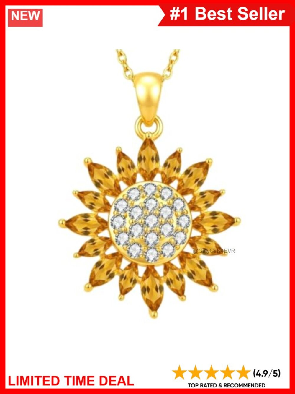 925 Sterling Silver Sunflower Pendant Necklace 18K Gold Plated CZ Dainty Gift